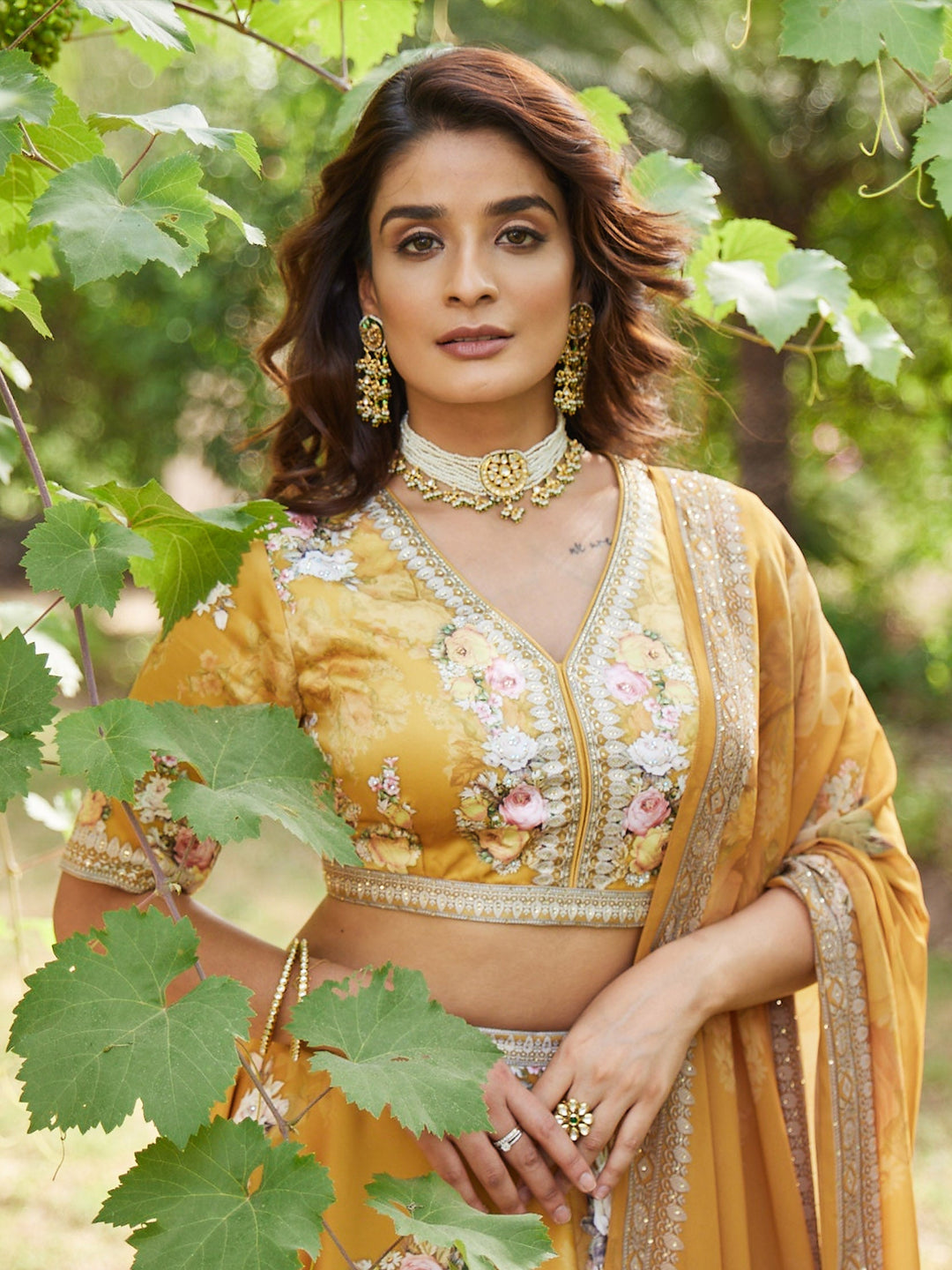 Floral Digital Printed Satin Choli With Lehenga &amp; Crepe Dupatta