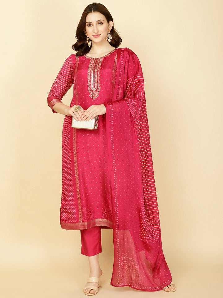 Abstract Printed Handloom Kurta With Pants &amp; Dupatta