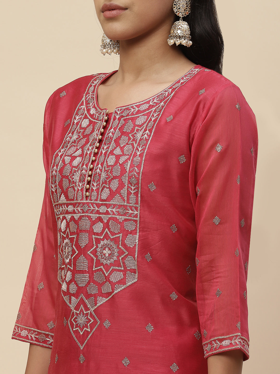 Booti Embroidered Cotton Kurta With Pants &amp; Dupatta