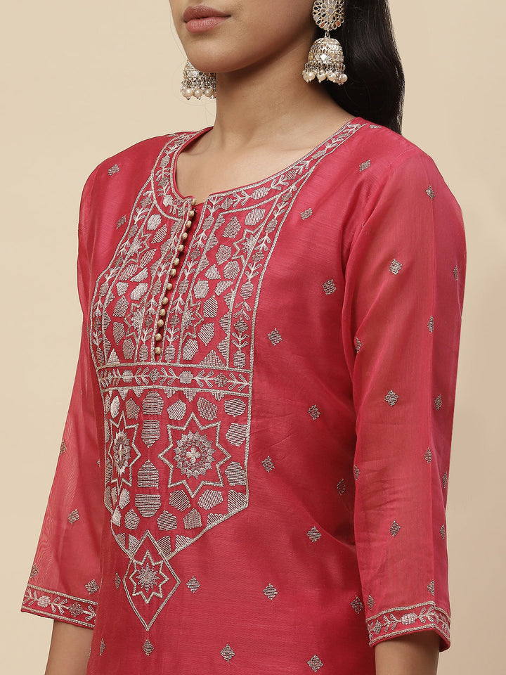 Booti Embroidered Cotton Kurta With Pants &amp; Dupatta