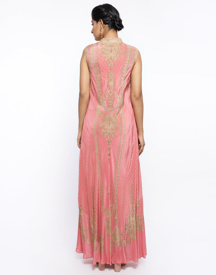 MBZ Meena Bazaar-Mustard Crepe Digital Printed Long Dress