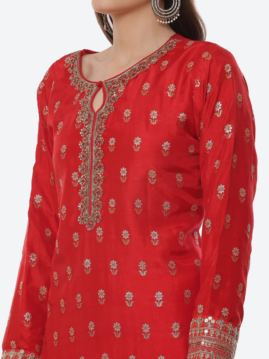 Zari Booti Neck Zari Embroidered Handloom Kurta With Garara & Dupatta
