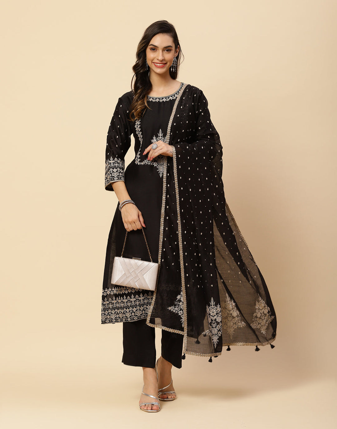 Embroidered Cotton Chanderi Salwar Kameez Stitched Suit With Chanderi Dupatta