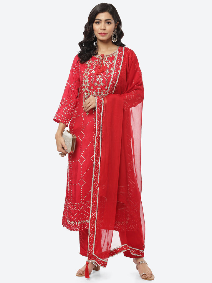 Gota Work Art Handloom Stitched Salwar Kameez With Chiffon Dupatta