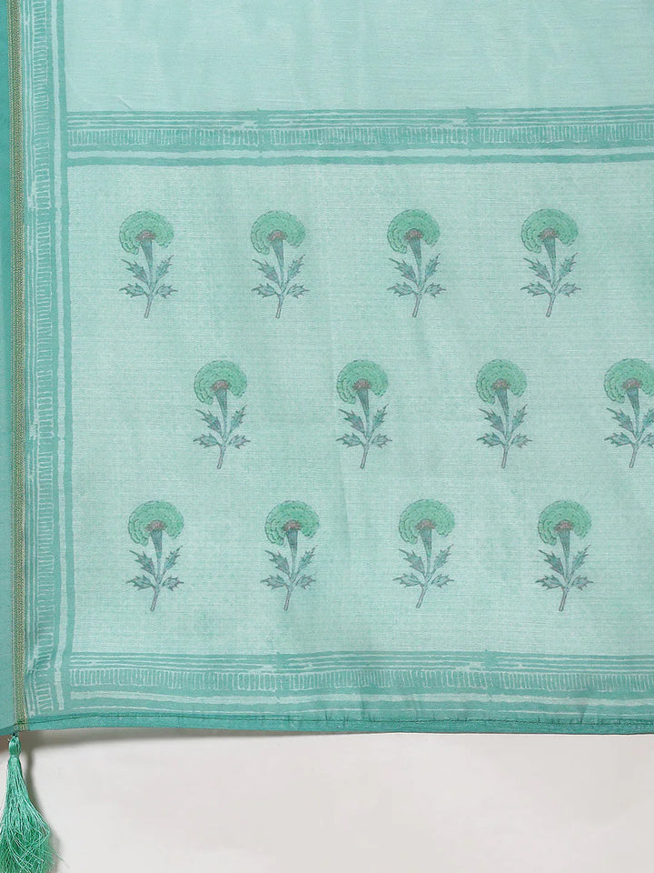 Floral Printed Chanderi Unstitched Suit Piece With Dupatta