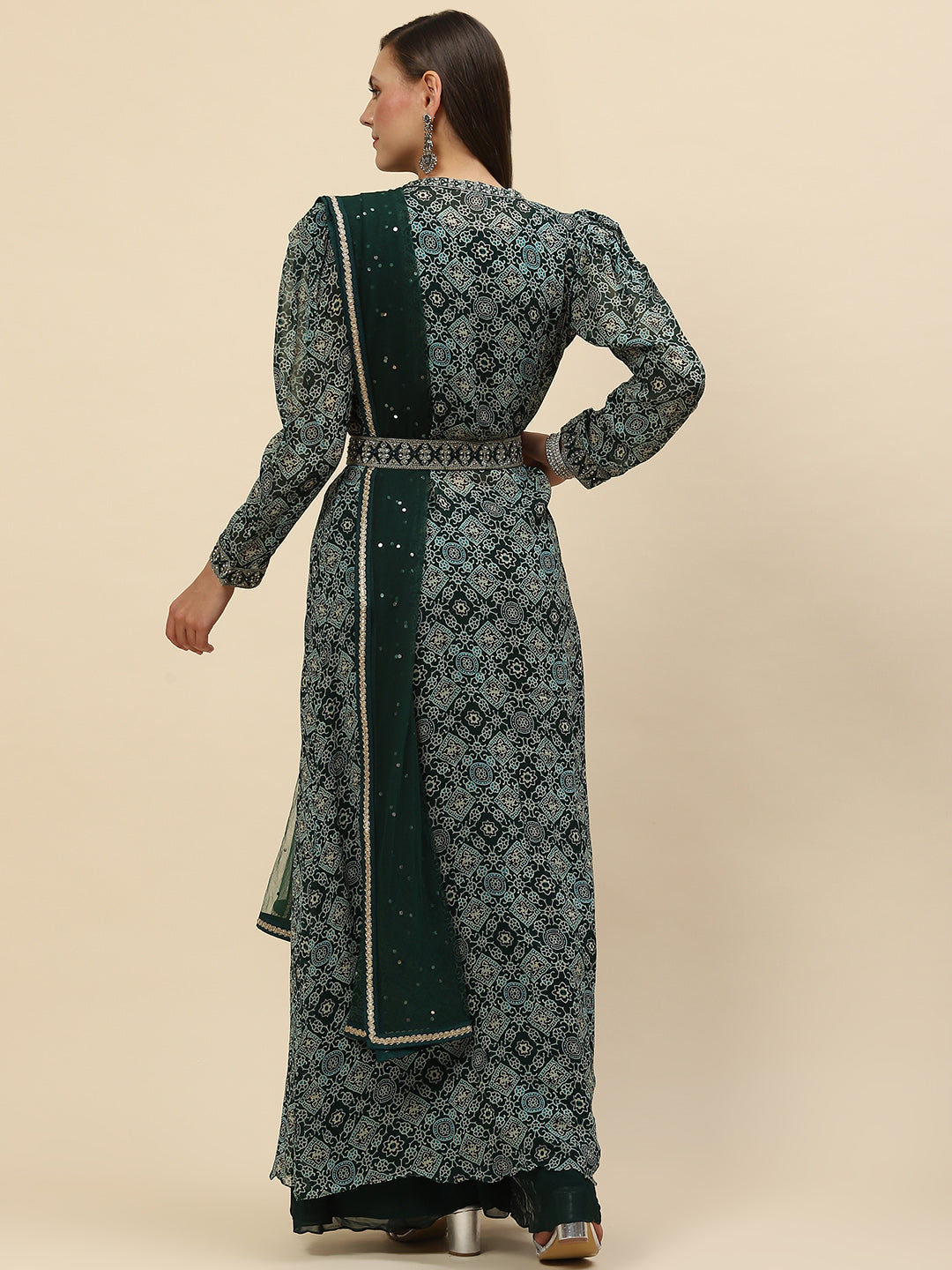 Digital Printed Crop Top Sharara With Dupatta &amp; Jacket