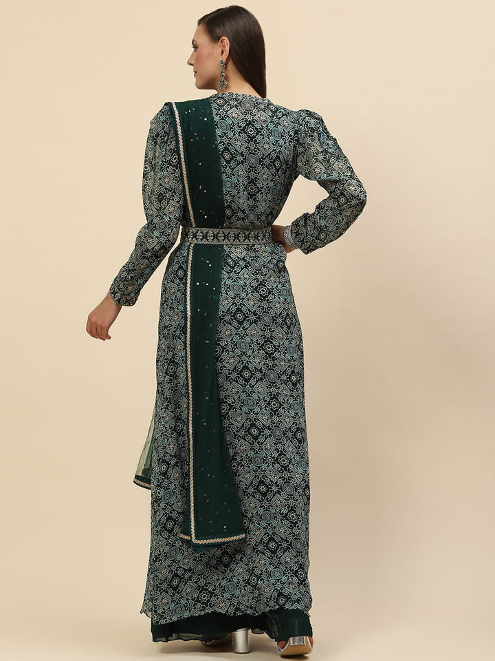 Digital Printed Crop Top Sharara With Dupatta &amp; Jacket