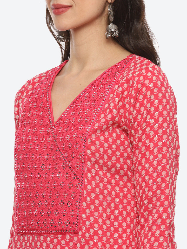 Printed Georgette Kurta With Garara &amp; Chiffon Dupatta