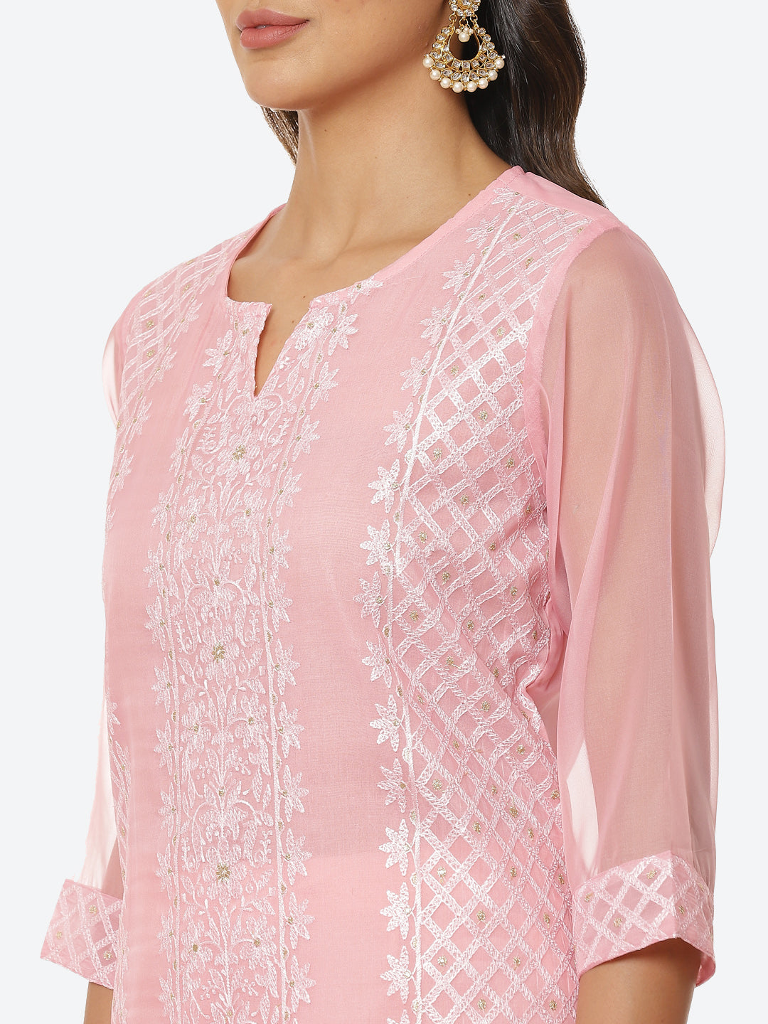 Resham Booti Organza Kurta With Pant &amp; Dupatta