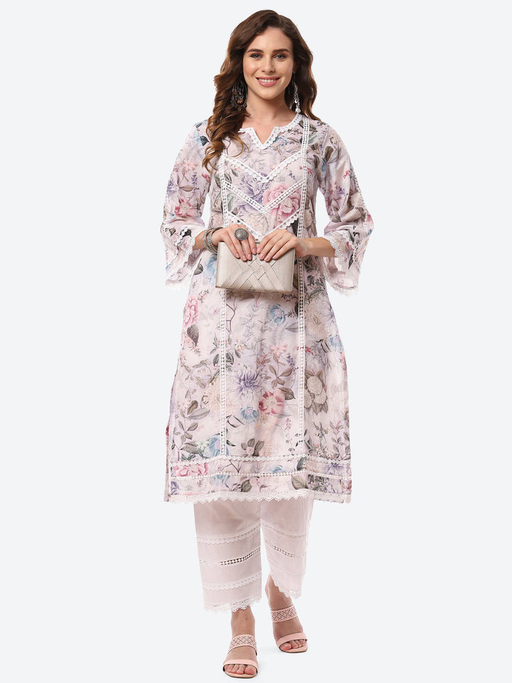 Digital Floral Printed Cotton Kurta With Pant
