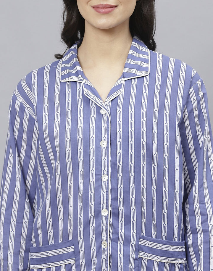 Blue Cotton Stripe Comfort Wear
