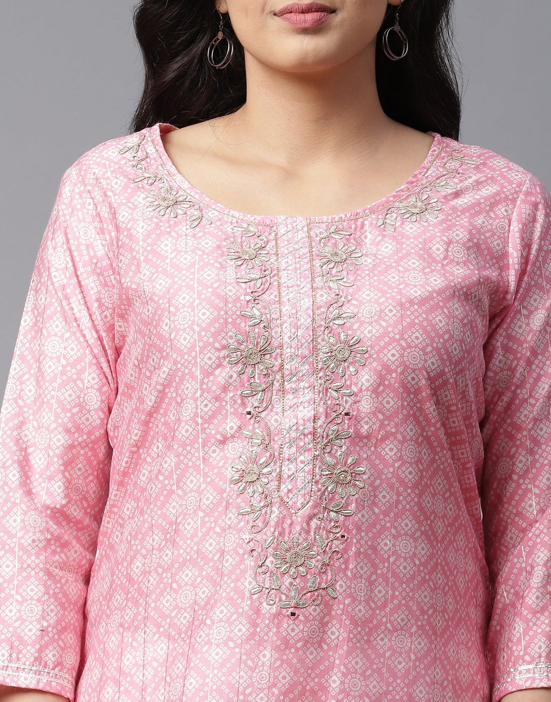 Printed Kurti Pant Set with Gota Work