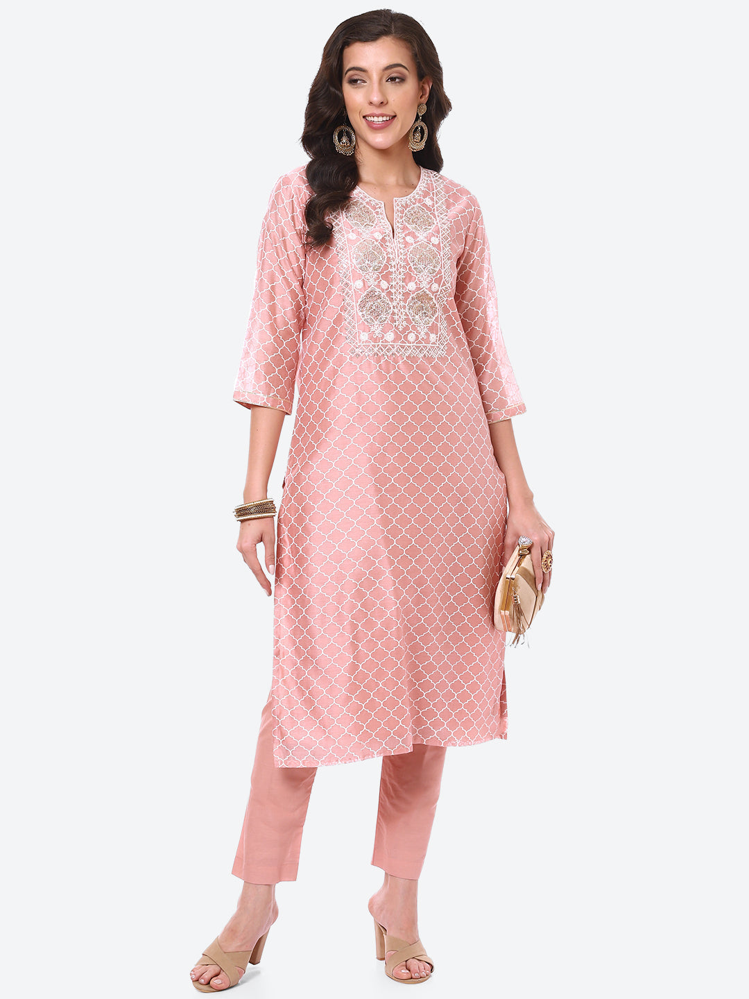 Sequence Work Printed Chanderi Kurta With Pant