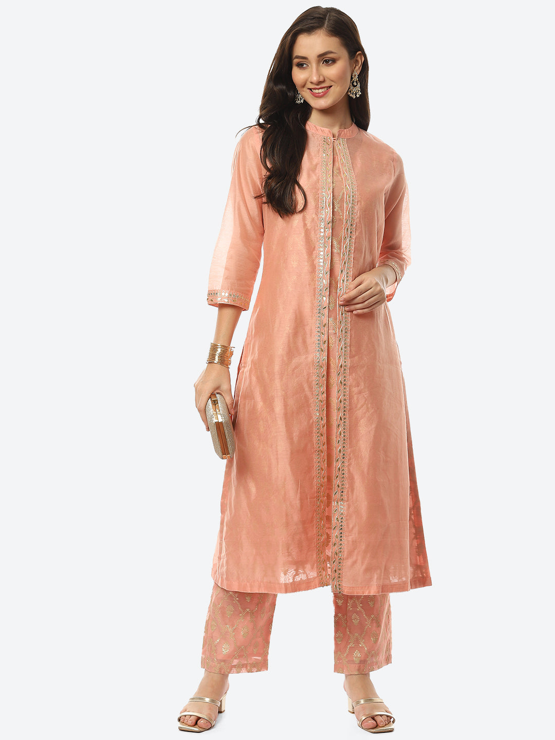 Embroidered Neck Chanderi Kurta With Palazzo