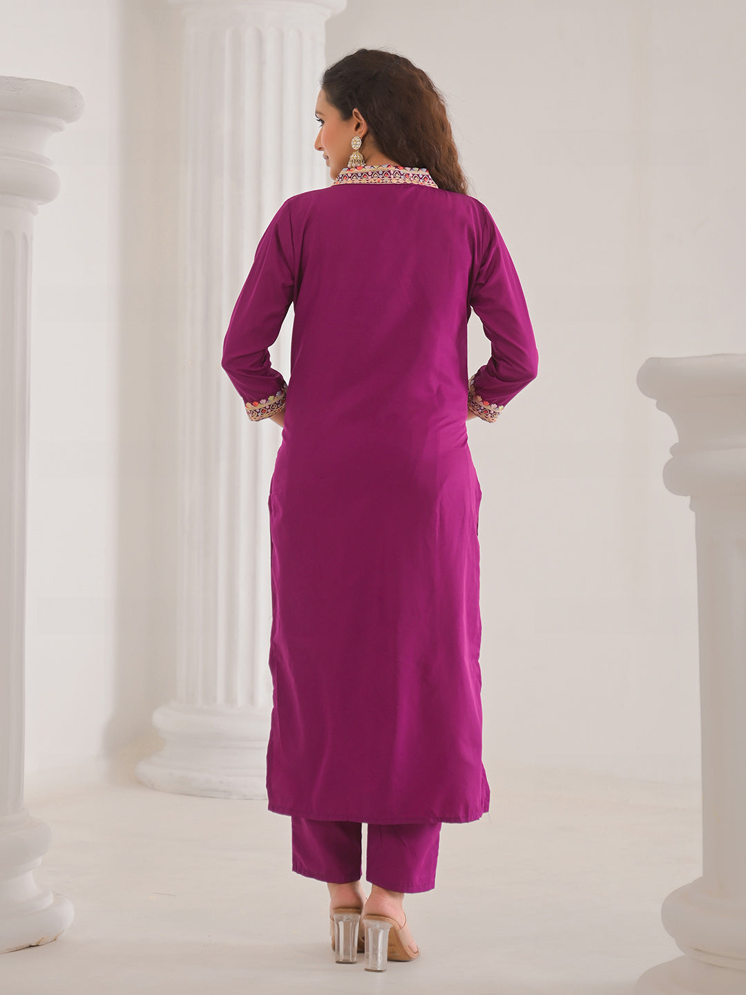 Neck Embroidery Cotton Blend Kurta With Pants &amp; Dupatta
