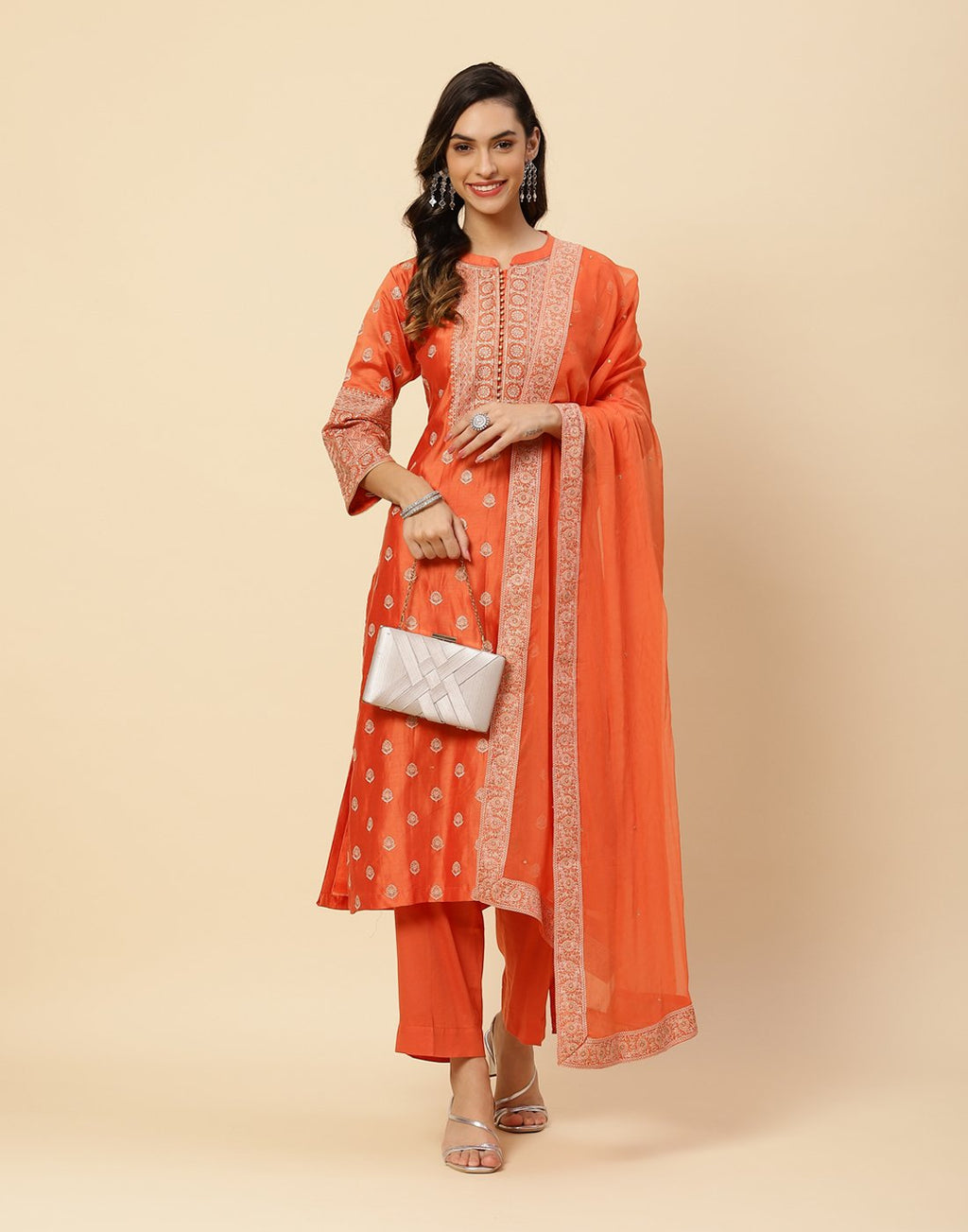 Embroidered Cotton Chanderi Salwar Kameez Stitched Suit With Chiffon Dupatta