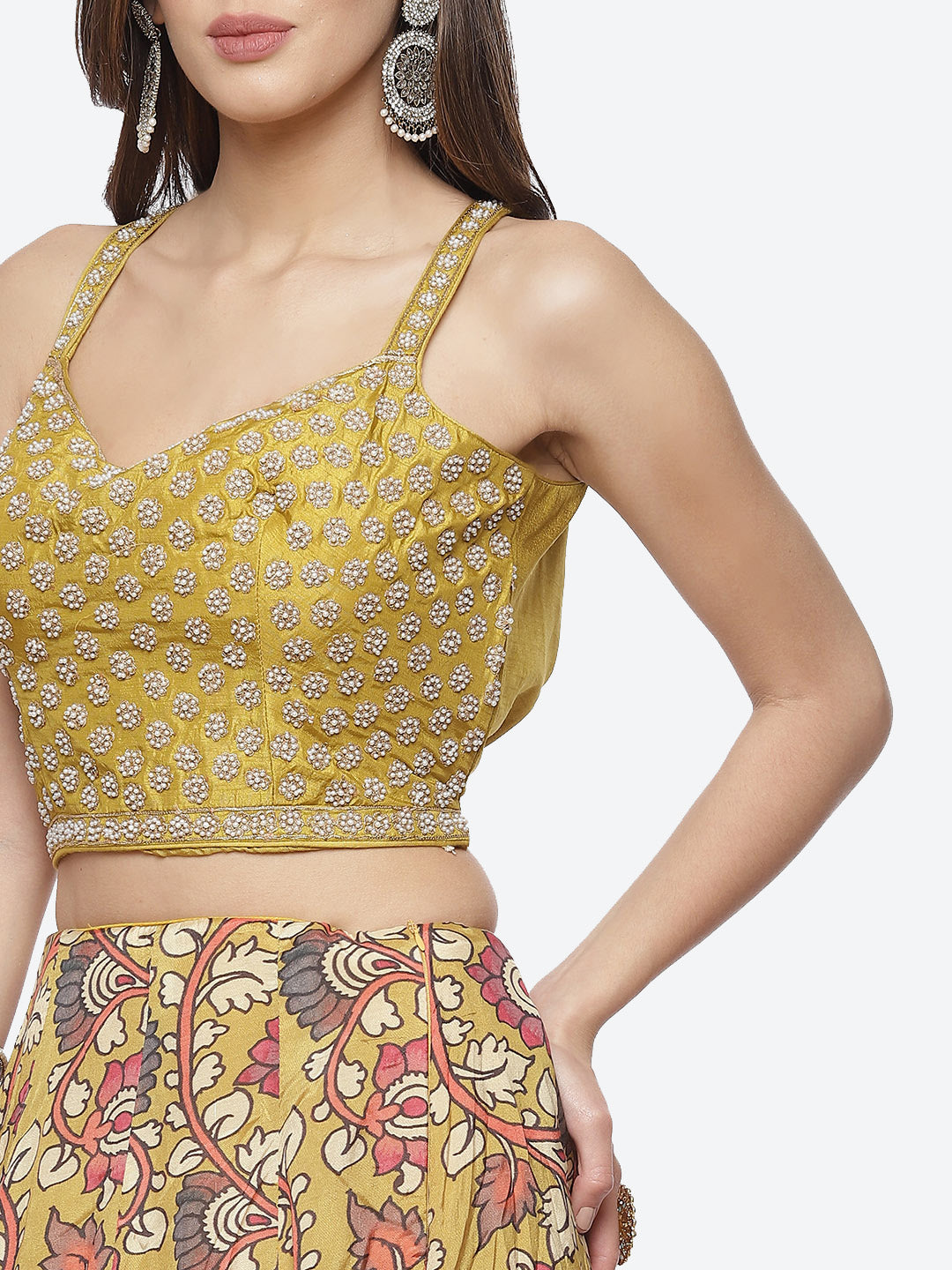 Floral Printed Crepe Choli With Lehenga &amp; Net Dupatta