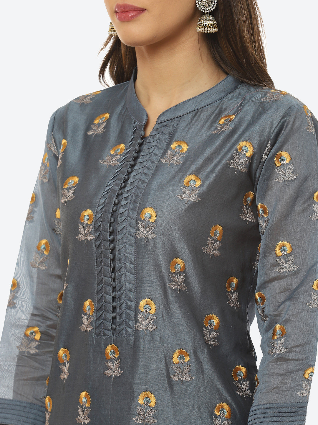 Resham Booti Cotton Kurta With Pant &amp; Dupatta