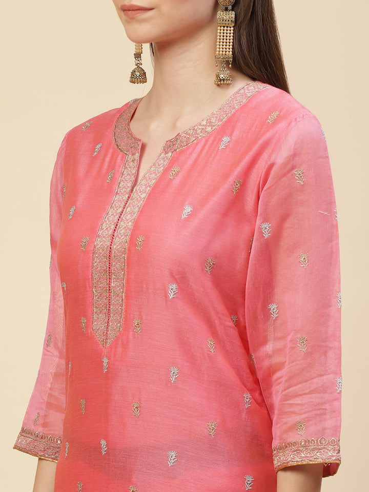 Resham Booti Cotton Kurta With Pants &amp; Dupatta