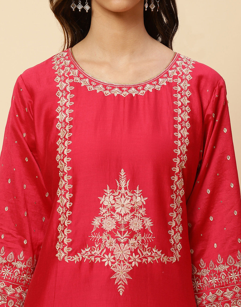 Embroidered Cotton Chanderi Salwar Kameez Stitched Suit With Chanderi Dupatta