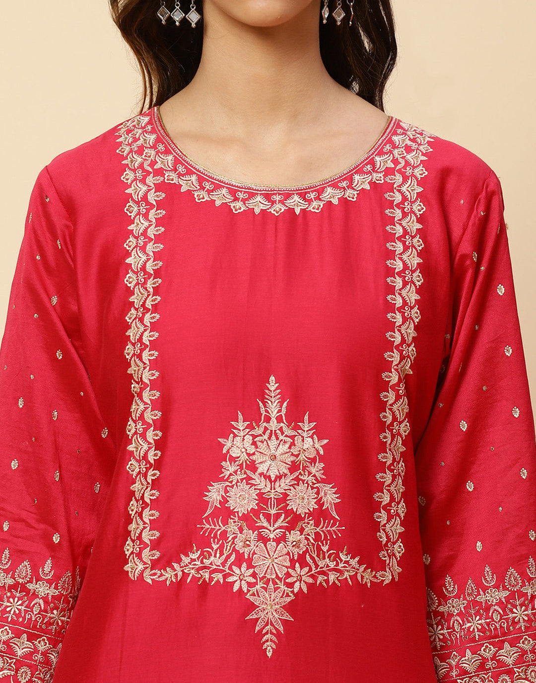 Embroidered Cotton Chanderi Salwar Kameez Stitched Suit With Chanderi Dupatta