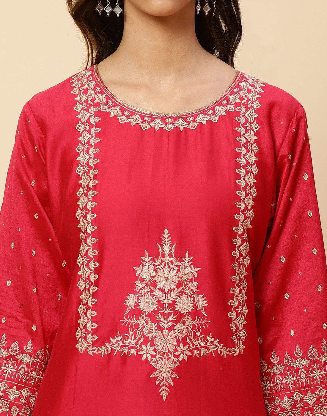 Embroidered Cotton Chanderi Salwar Kameez Stitched Suit With Chanderi Dupatta