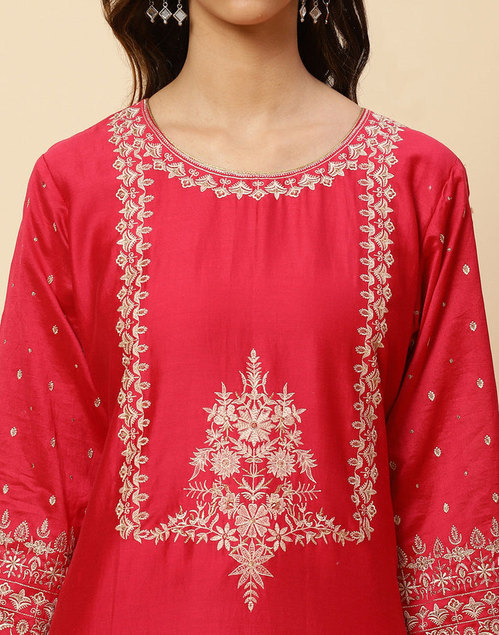 Embroidered Cotton Chanderi Salwar Kameez Stitched Suit With Chanderi Dupatta