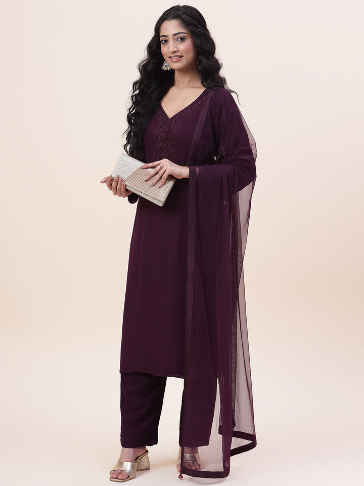 Swarovski Georgette Kurta With Sharara &amp; Dupatta