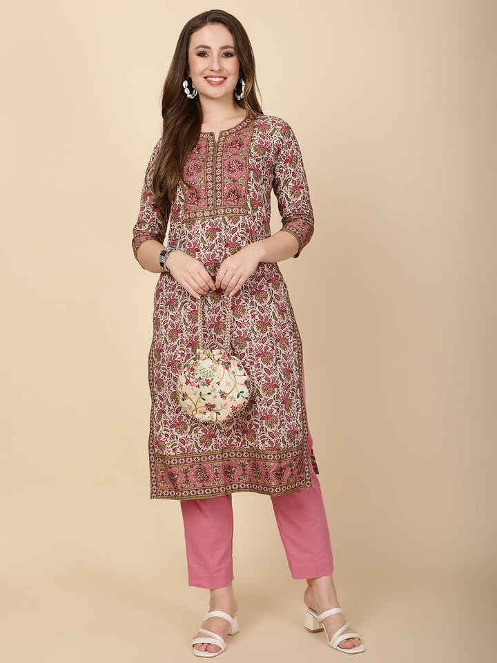 Floral Printed Cotton Kurta With Pants
