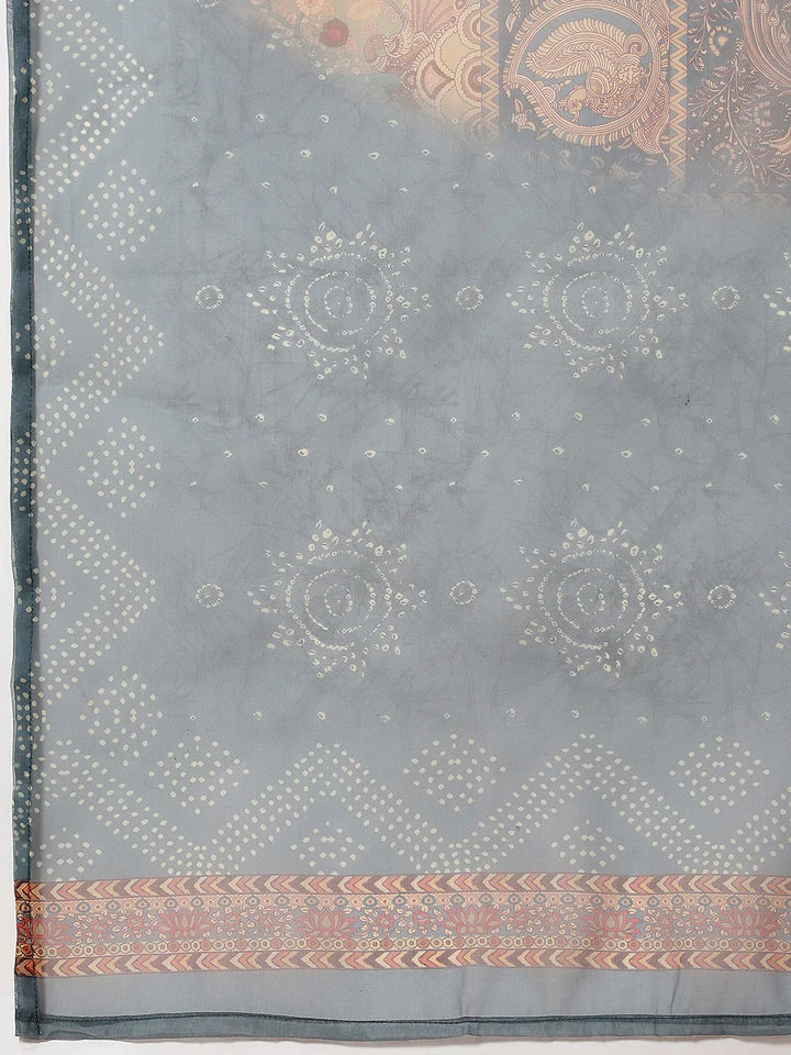 Neck Embroidered &amp; Printed Chanderi Unstitched Suit Piece With Dupatta