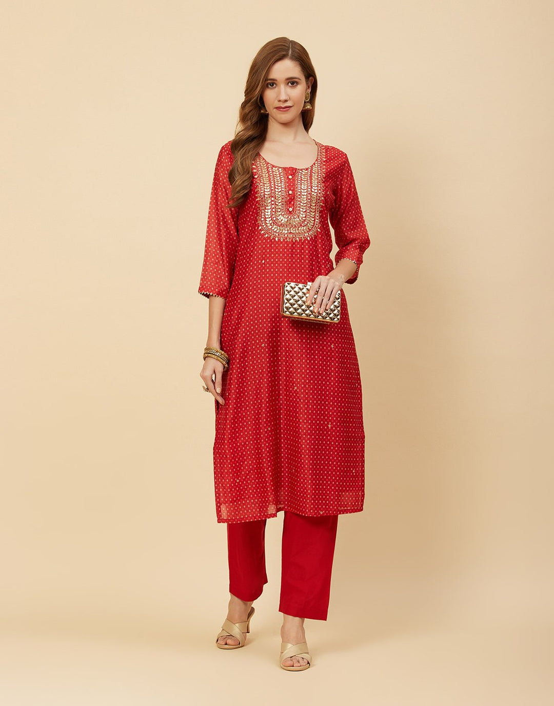 Embroidered Chanderi Kurti With Pant