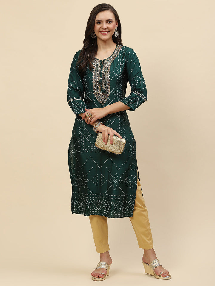 Neck Embroidered &amp; Printed Handloom Kurta