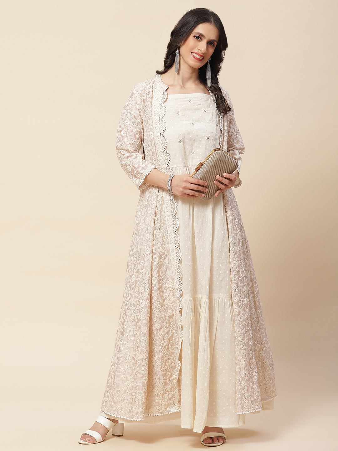 Embroidered Cotton Gown With Jacket