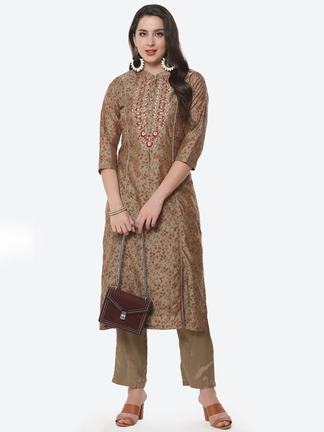 Resham Booti Chanderi Kurti With Pant