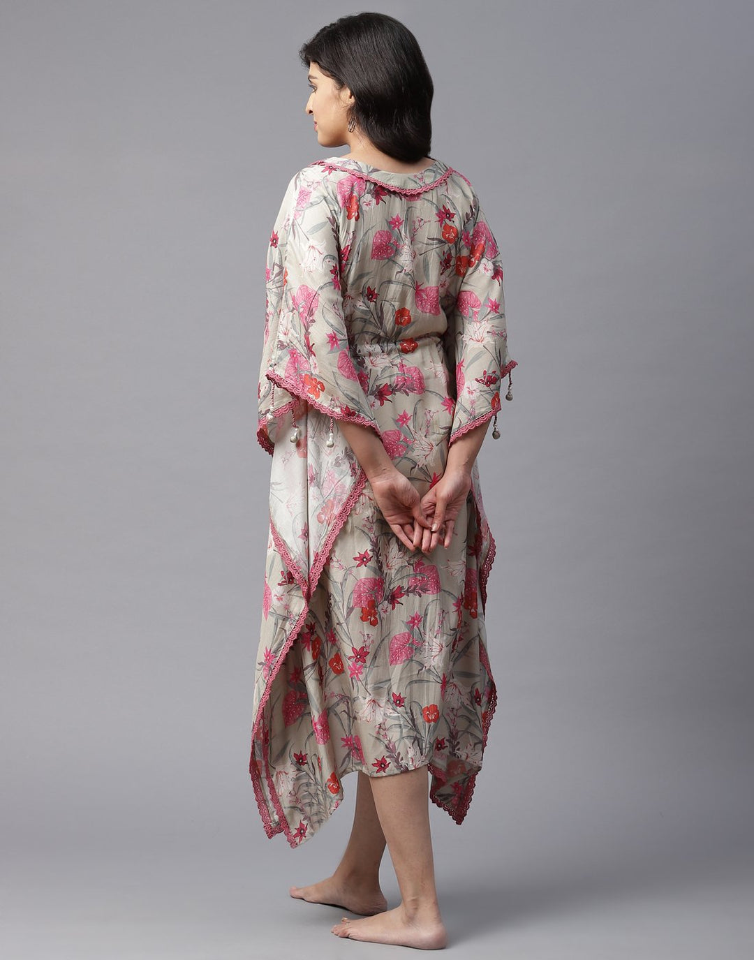 Floral Print Kaftan with Lace Detail
