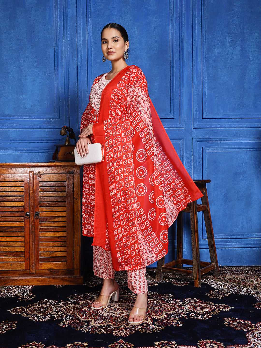 Printed Cotton Blend Kurta With Pants &amp; Dupatta