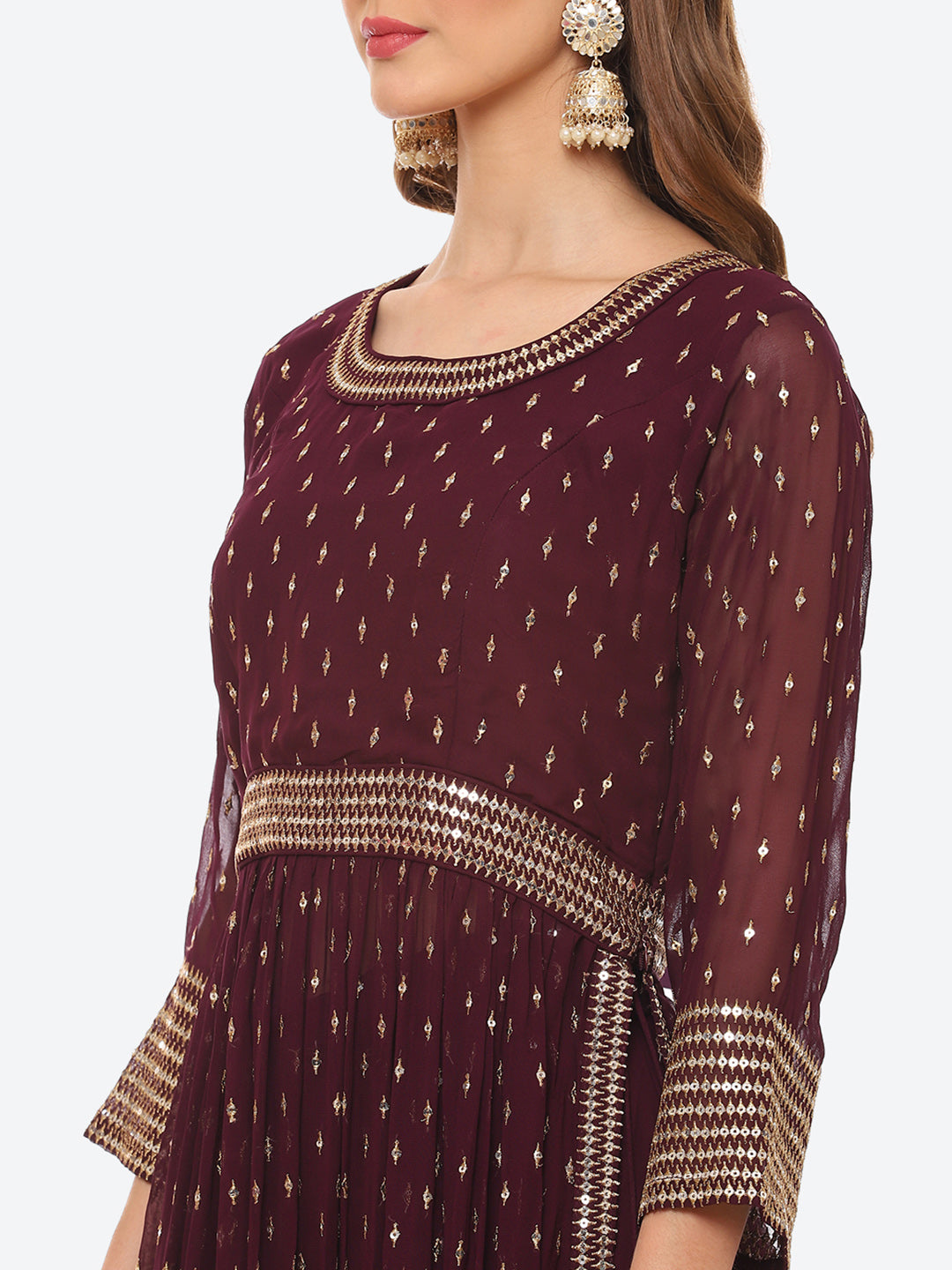 Sequin Work Georgette Kurta With Palazzo &amp; Net Dupatta
