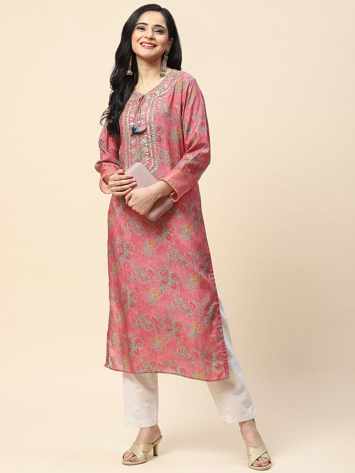 Printed With Yoke Embroidered Muslin Kurta