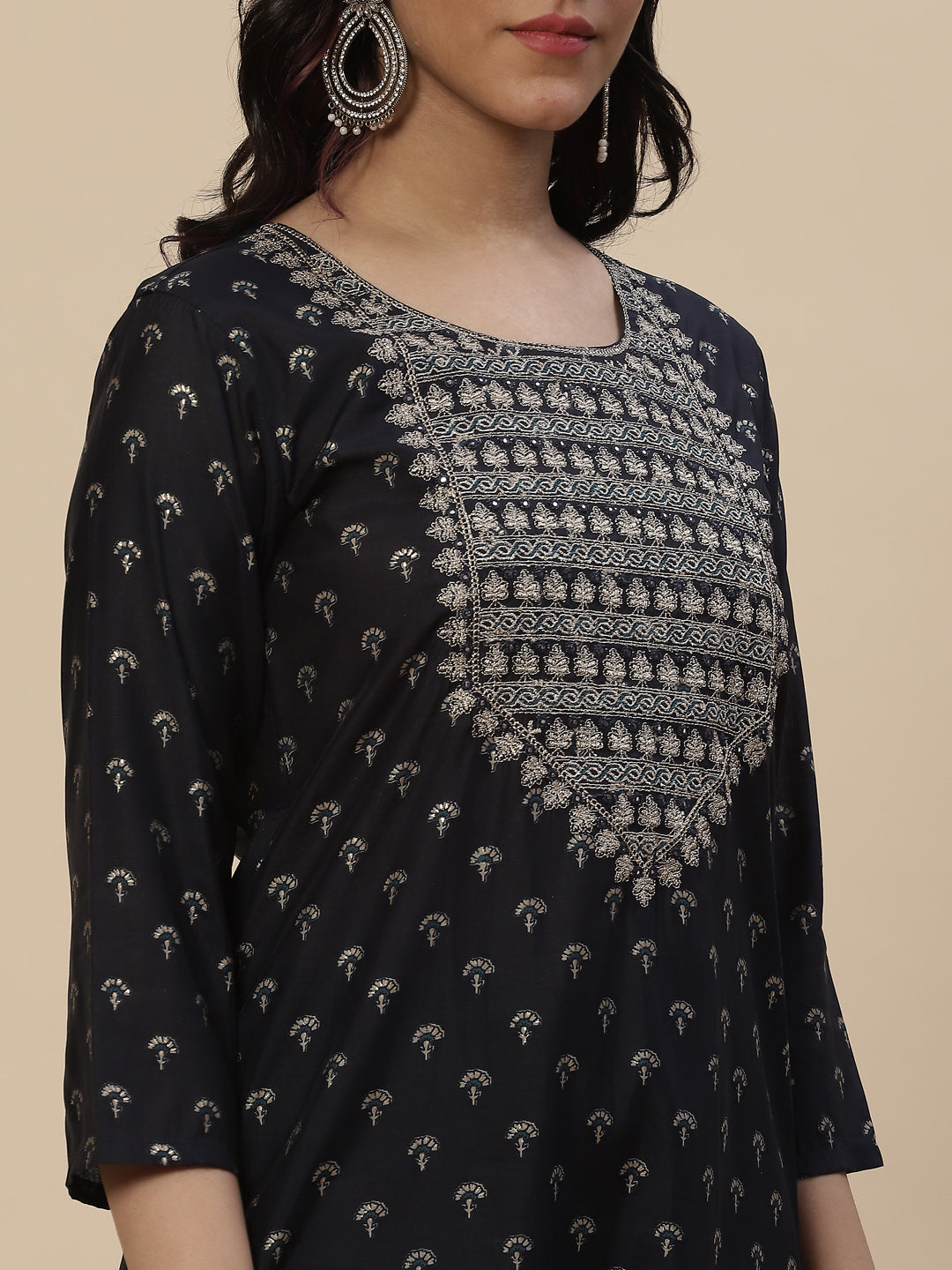Printed Chanderi Kurta With Pants &amp; Dupatta