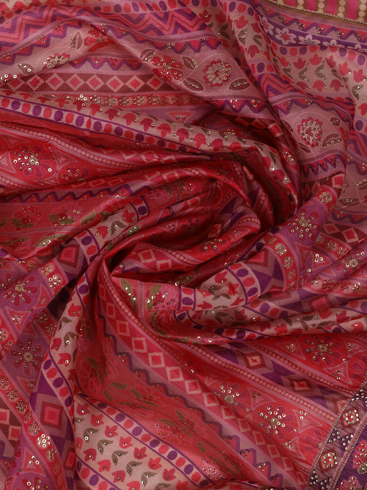 Printed &amp; Embellished Organza Saree