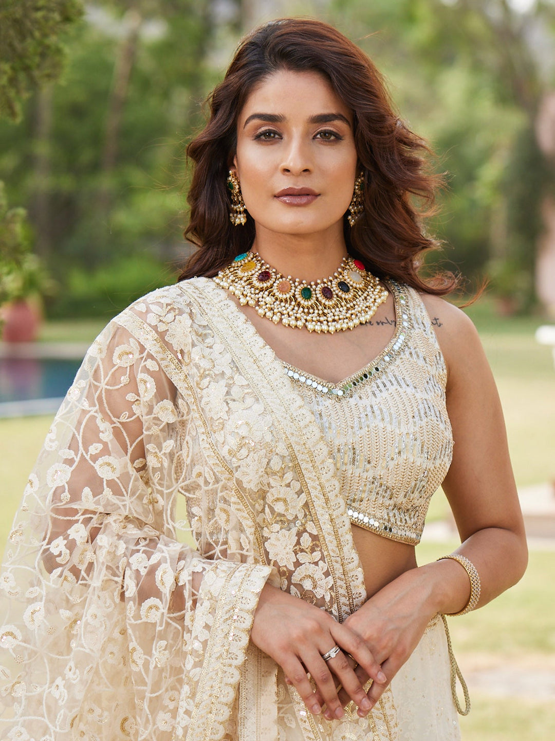 Georgette Chikankari Work Lehenga With Resham Jaal Dupatta