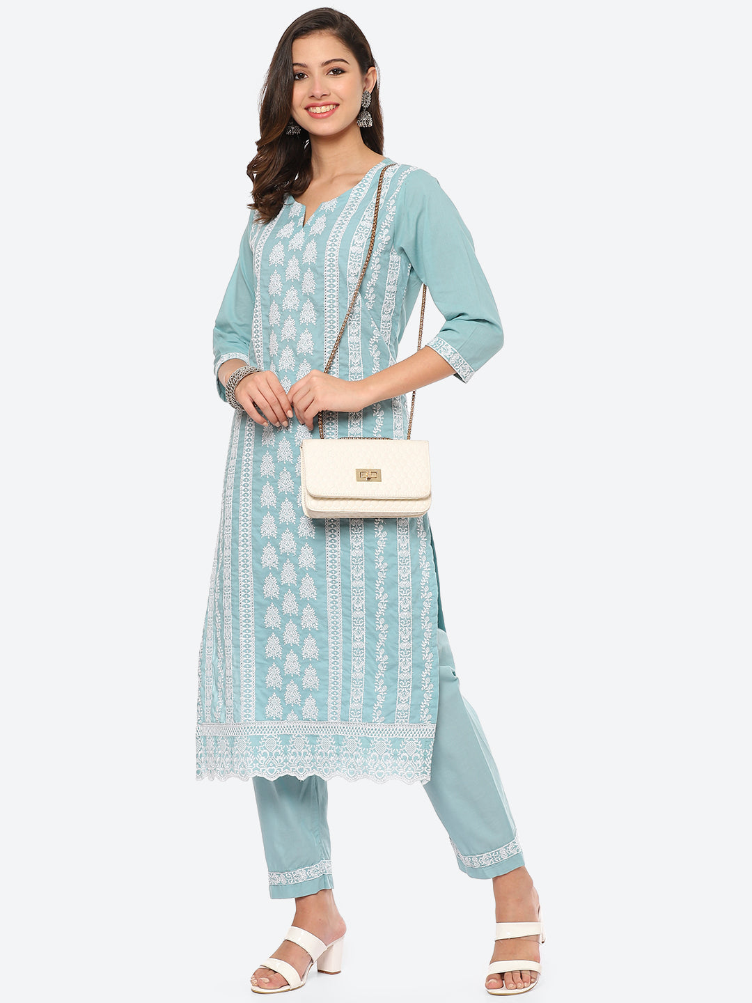 Thread Embroidered Cotton Kurta With Pant