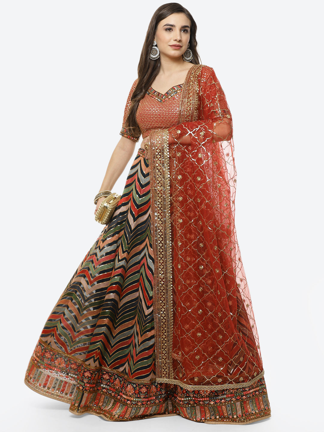 Embroidered Georgette Lehenga With Choli And Dupatta