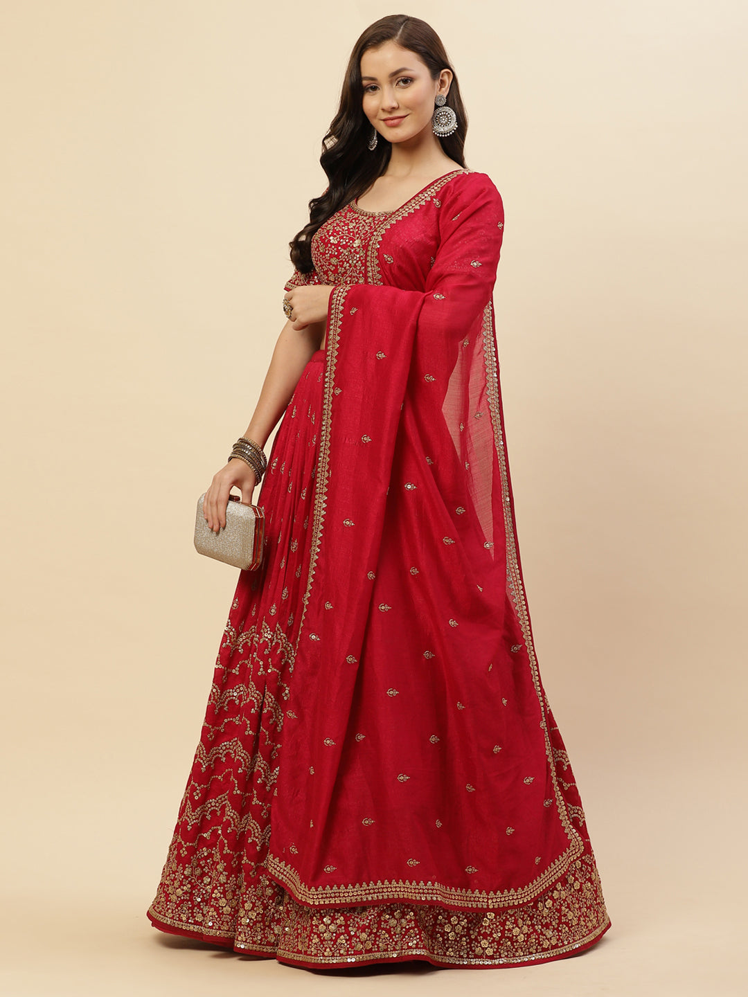 Sequin Work Art Handloom Choli With Lehenga &amp; Net Dupatta