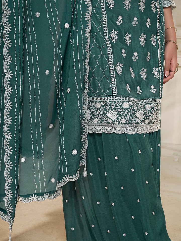 Neck Embroidery Art Silk Kurta With Sharara And Dupatta