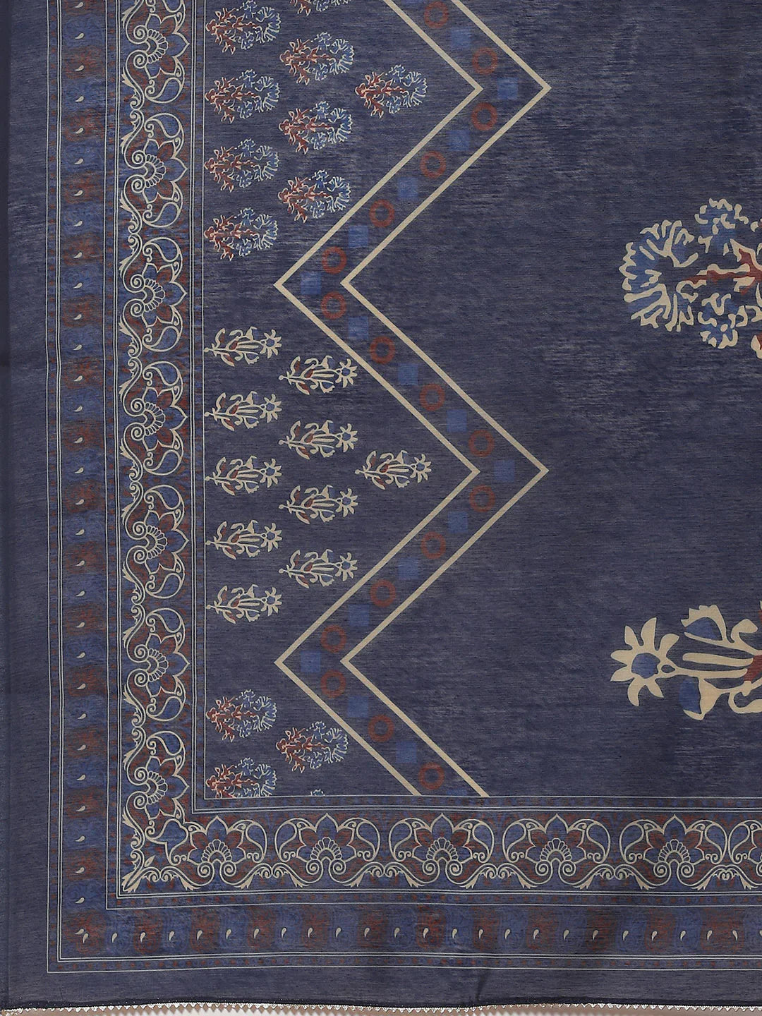 Indigo Printed Chanderi Unstitched Suit Piece With Dupatta