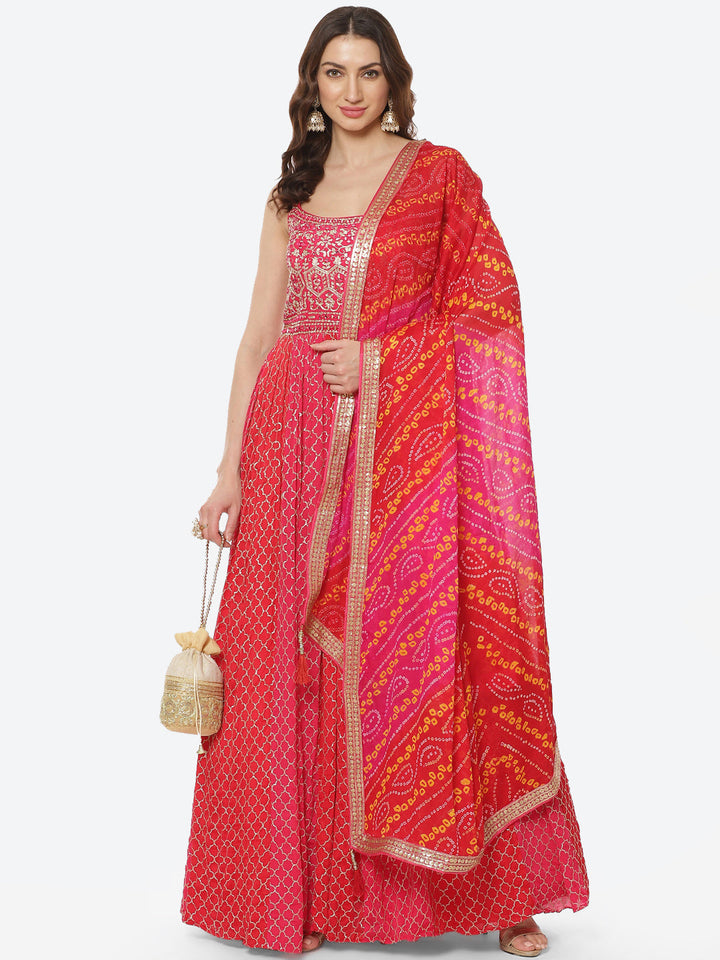 Sequence Work Crepe Stitched Salwar Kameez With Bandhani Printed Dupatta