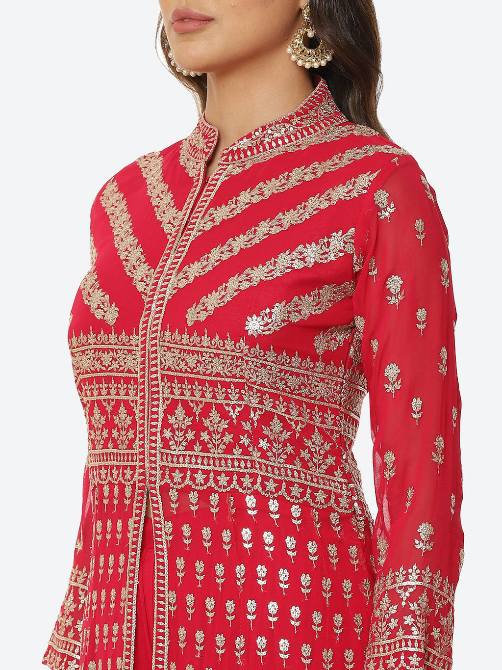 Zari Booti Georgette Kurta With Palazzo & Net Dupatta