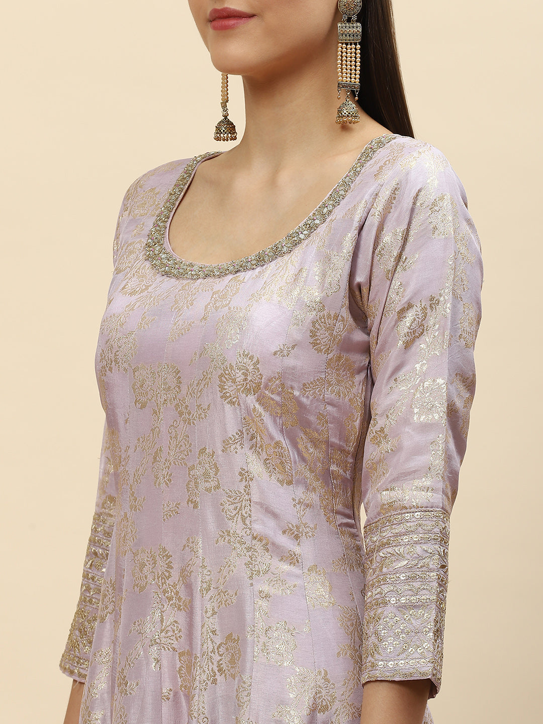 Brocade Embroidered Banarasi Handloom Kurta With Churidar &amp; Dupatta