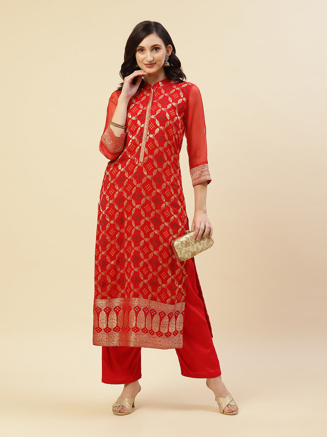 Embroidered Georgette Kurti With Pant